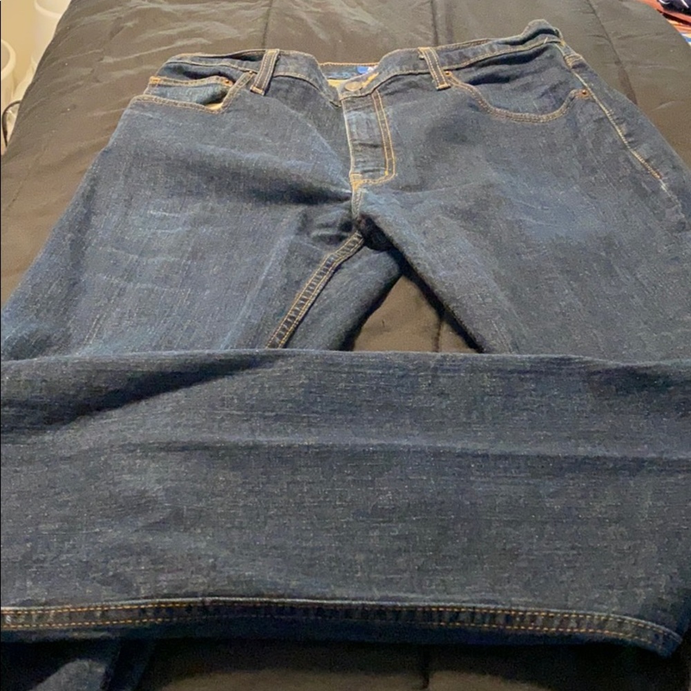 Men’s slim fit jeans.  Dark blue wash